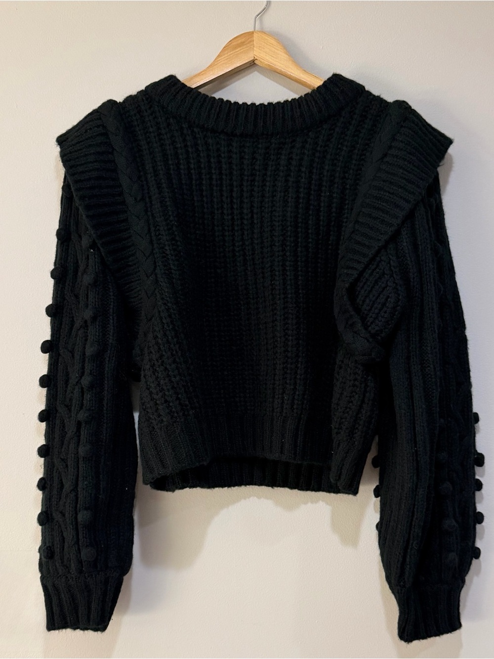 FARM Rio Black Braided Balloon Sleeve Sweater